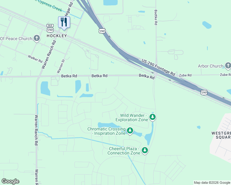 map of restaurants, bars, coffee shops, grocery stores, and more near 26630 Betka Road in Hockley