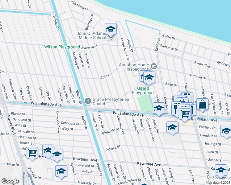 map of restaurants, bars, coffee shops, grocery stores, and more near 4512 Cleveland Place in Metairie