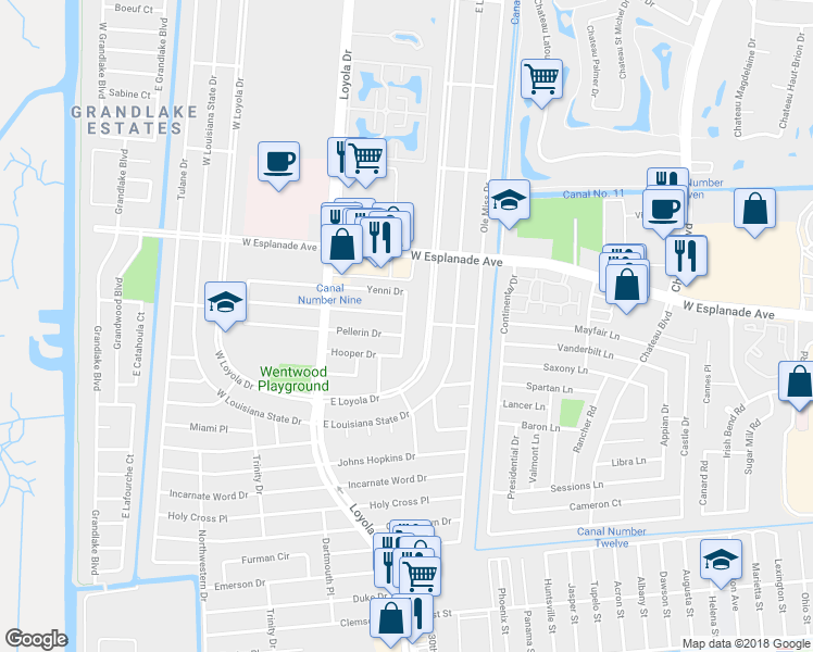 map of restaurants, bars, coffee shops, grocery stores, and more near 3420 Maggiore Drive in Kenner