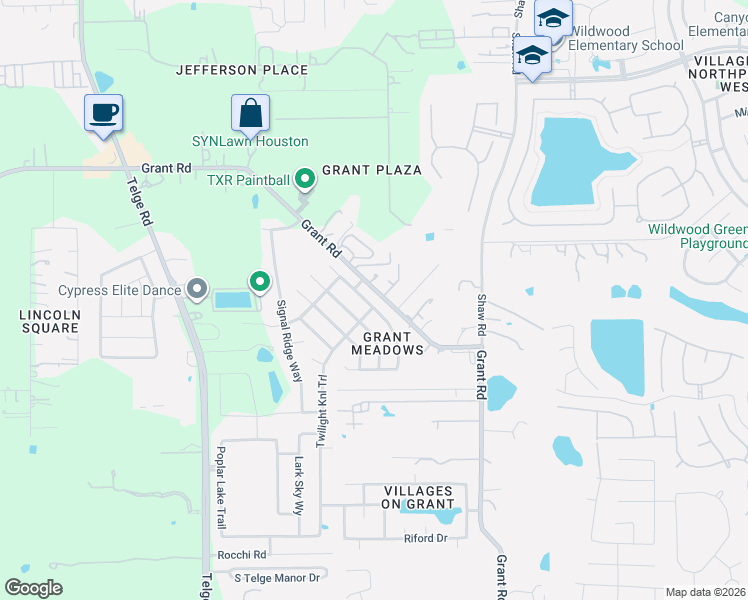 map of restaurants, bars, coffee shops, grocery stores, and more near 15122 Vincennes Oak Street in Cypress