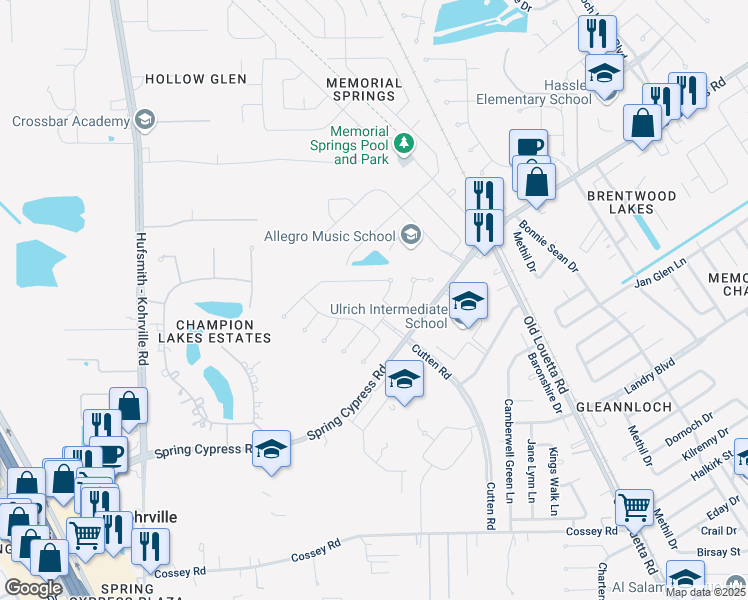 map of restaurants, bars, coffee shops, grocery stores, and more near 11002 Lost Stone Drive in Tomball
