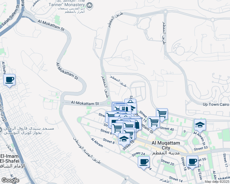 map of restaurants, bars, coffee shops, grocery stores, and more near Al-Mokattam St. in El Mokattam