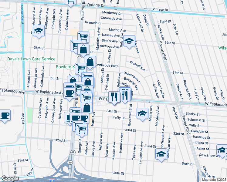 map of restaurants, bars, coffee shops, grocery stores, and more near 12 Theresa Avenue in Kenner