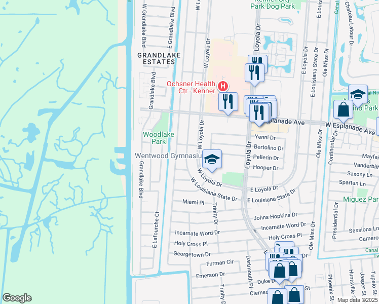 map of restaurants, bars, coffee shops, grocery stores, and more near 3400 West Louisiana State Drive in Kenner