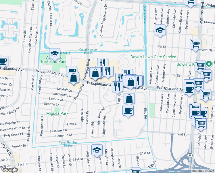 map of restaurants, bars, coffee shops, grocery stores, and more near 1000 West Esplanade Avenue in Kenner
