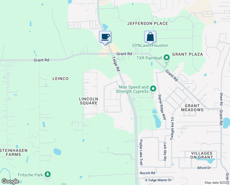 map of restaurants, bars, coffee shops, grocery stores, and more near 17005-17205 Telge Road in Cypress