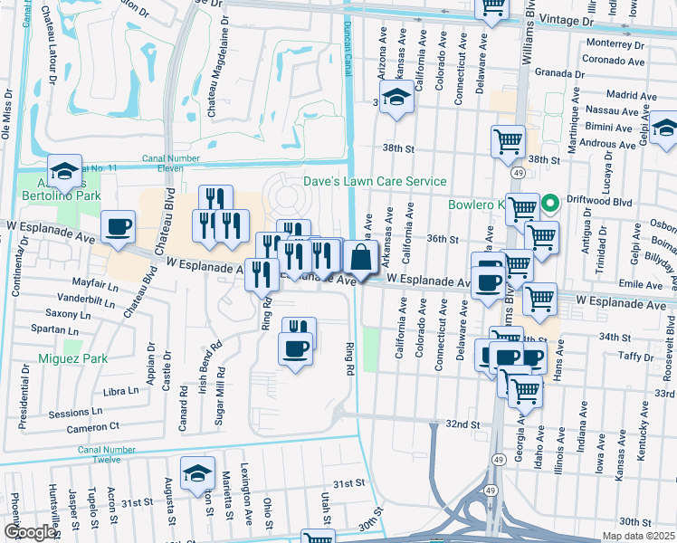 map of restaurants, bars, coffee shops, grocery stores, and more near 30c Rue Chardonnay in Kenner