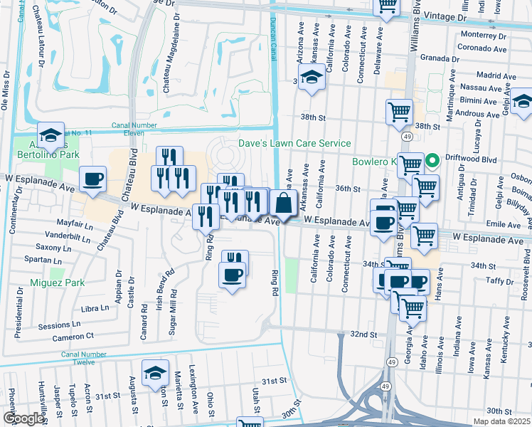 map of restaurants, bars, coffee shops, grocery stores, and more near 30c Rue Chardonnay in Kenner