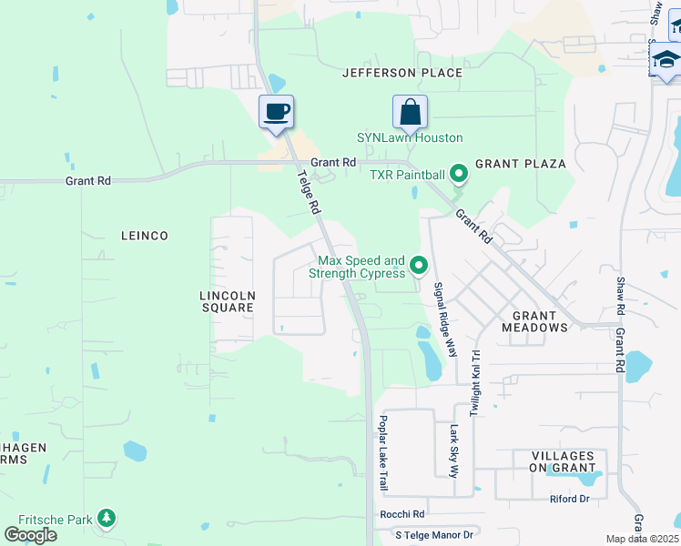 map of restaurants, bars, coffee shops, grocery stores, and more near 17005 Telge Road in Harris County