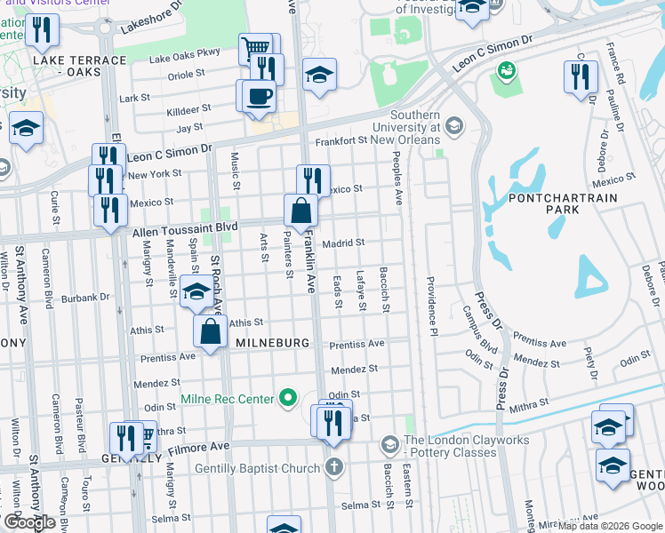 map of restaurants, bars, coffee shops, grocery stores, and more near 6000 Eads Street in New Orleans