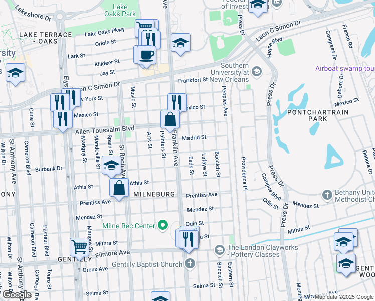 map of restaurants, bars, coffee shops, grocery stores, and more near 6020 Eads Street in New Orleans