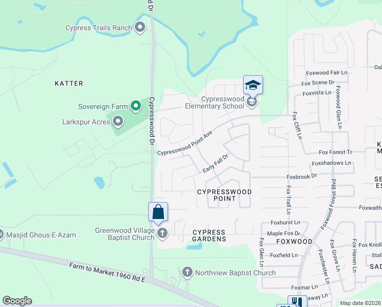 map of restaurants, bars, coffee shops, grocery stores, and more near 20831 Dappled Ridge Way in Humble