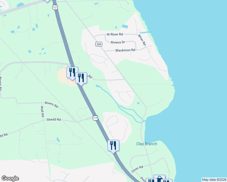 map of restaurants, bars, coffee shops, grocery stores, and more near 3302 Virginia Lane in Green Cove Springs