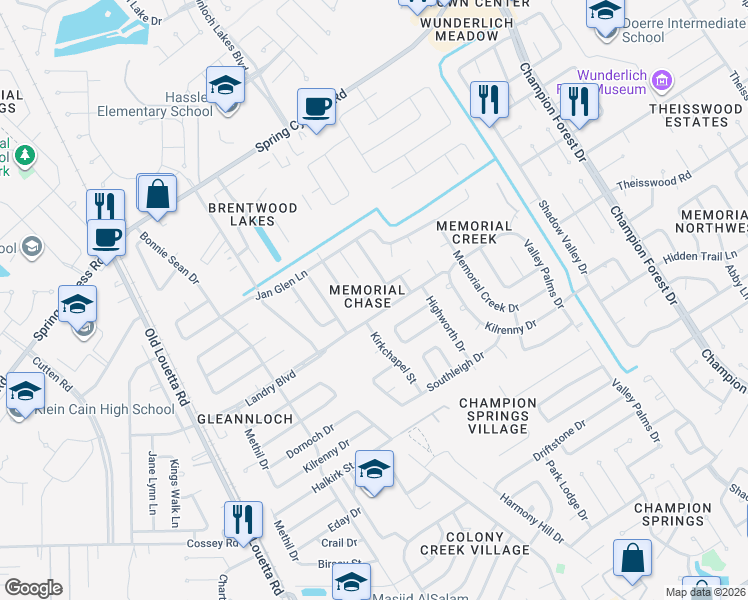 map of restaurants, bars, coffee shops, grocery stores, and more near 9135 Benwick Street in Spring
