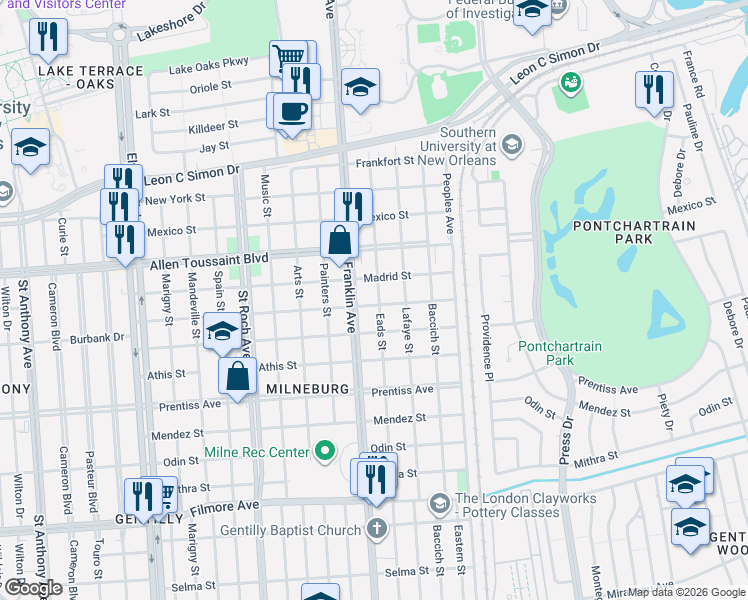 map of restaurants, bars, coffee shops, grocery stores, and more near 6020 Eads Street in New Orleans