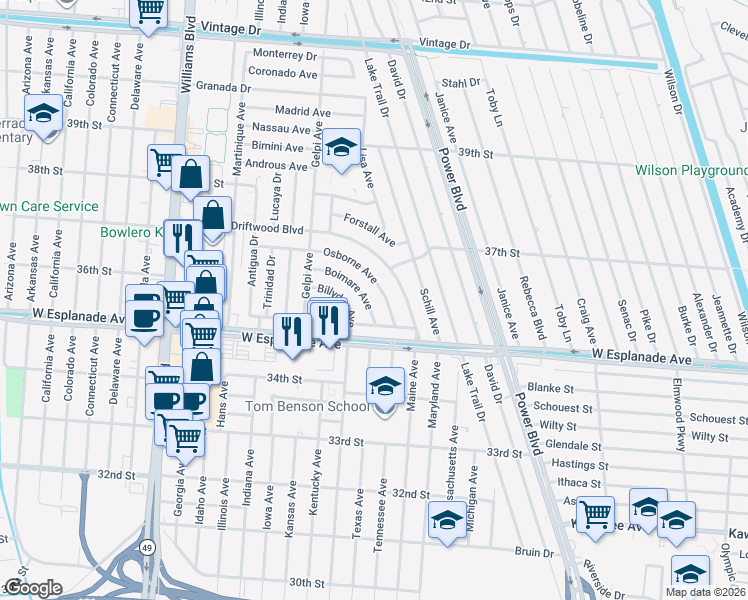 map of restaurants, bars, coffee shops, grocery stores, and more near 40 Boimare Avenue in Kenner