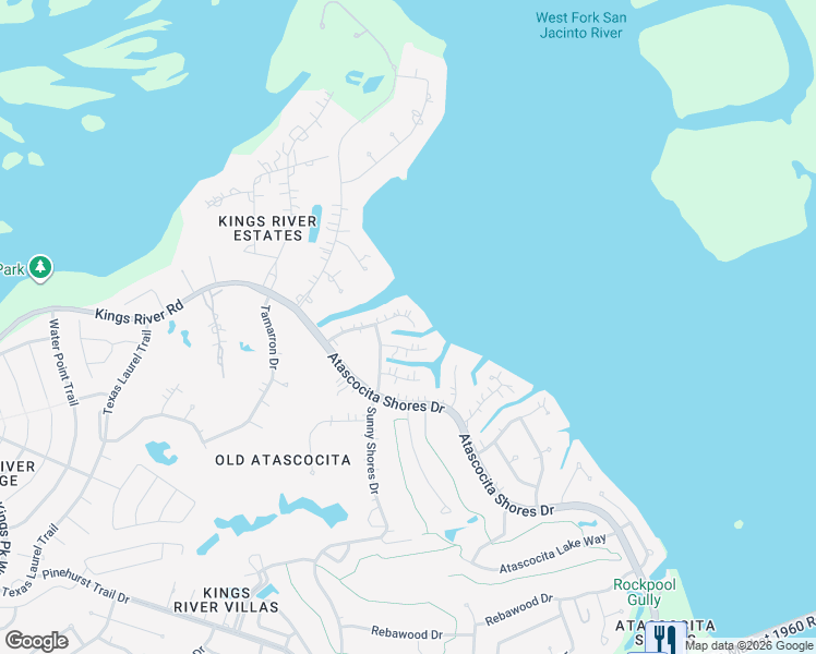 map of restaurants, bars, coffee shops, grocery stores, and more near 8322 Shoregrove Drive in Humble