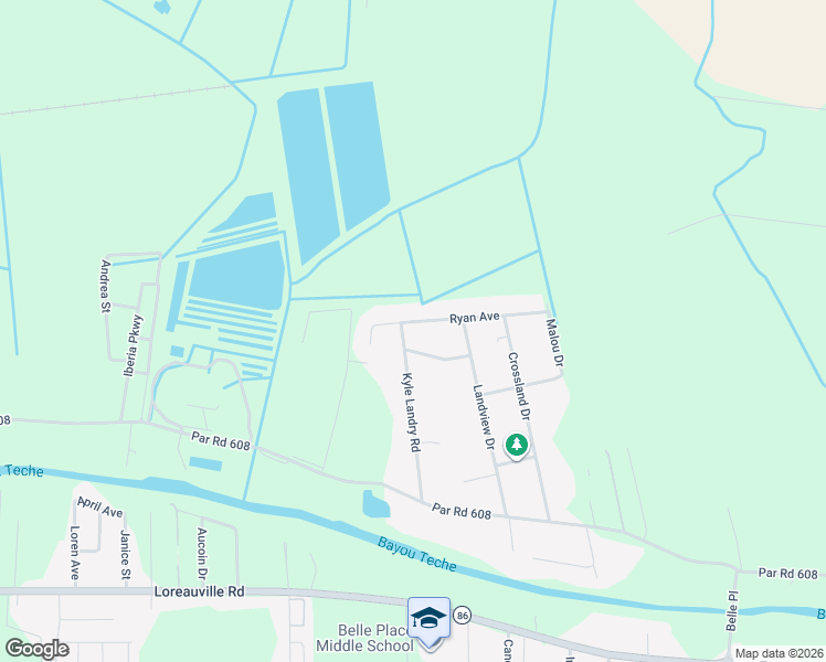 map of restaurants, bars, coffee shops, grocery stores, and more near 1715 Ryan Avenue in New Iberia