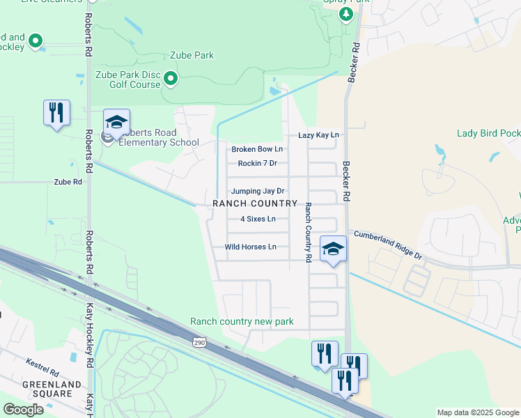 map of restaurants, bars, coffee shops, grocery stores, and more near 24311 Running Iron Drive in Hockley