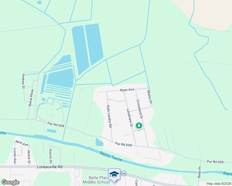 map of restaurants, bars, coffee shops, grocery stores, and more near 1715 Ryan Avenue in New Iberia