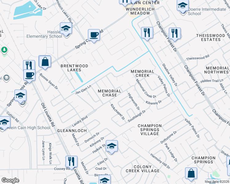 map of restaurants, bars, coffee shops, grocery stores, and more near 9135 Benwick Street in Spring