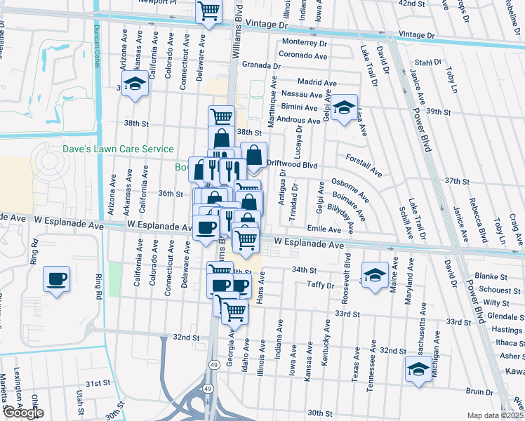 map of restaurants, bars, coffee shops, grocery stores, and more near 3557 Martinique Avenue in Kenner