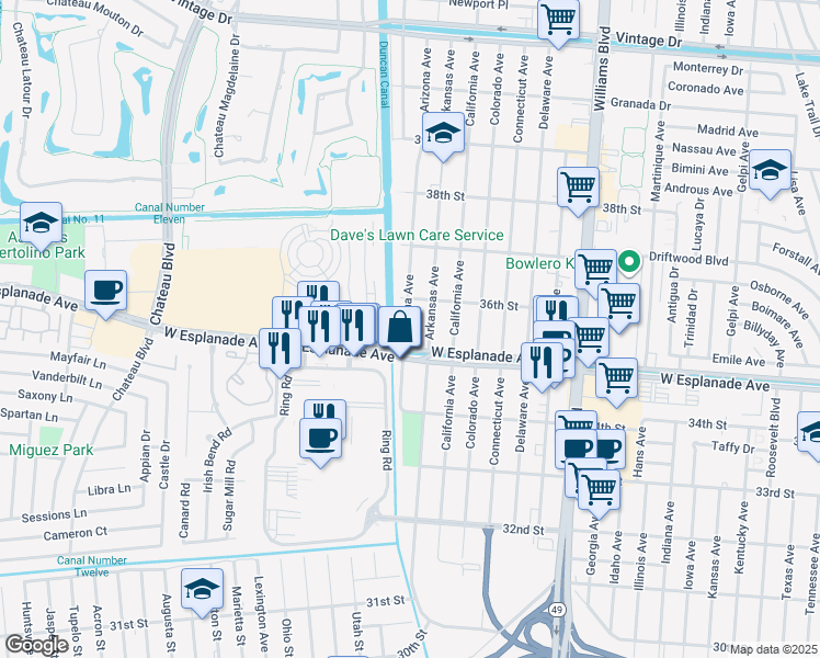 map of restaurants, bars, coffee shops, grocery stores, and more near 3508 Arizona Avenue in Kenner