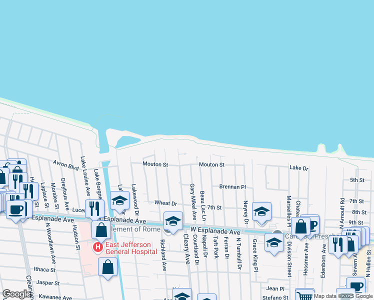 map of restaurants, bars, coffee shops, grocery stores, and more near 4825 Cleary Avenue in Metairie