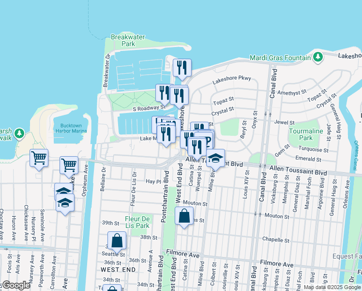 map of restaurants, bars, coffee shops, grocery stores, and more near in New Orleans