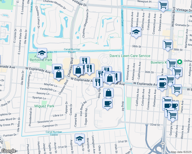 map of restaurants, bars, coffee shops, grocery stores, and more near 1000 West Esplanade Avenue in Kenner
