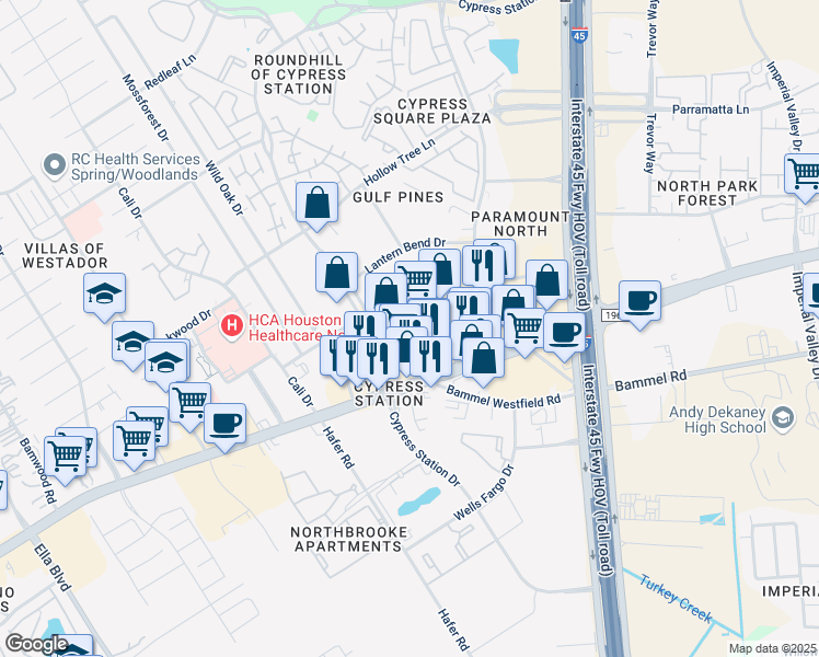 map of restaurants, bars, coffee shops, grocery stores, and more near 344 Fm 1960 Road West in Houston