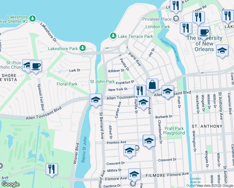 map of restaurants, bars, coffee shops, grocery stores, and more near in New Orleans