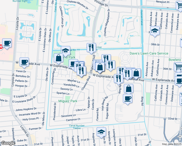 map of restaurants, bars, coffee shops, grocery stores, and more near in Kenner