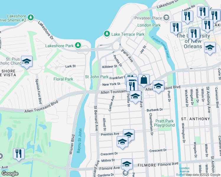 map of restaurants, bars, coffee shops, grocery stores, and more near in New Orleans