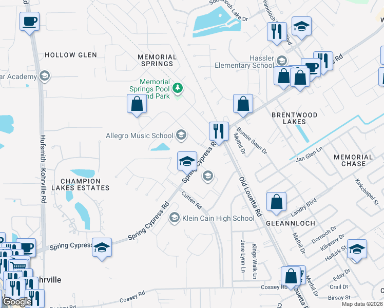 map of restaurants, bars, coffee shops, grocery stores, and more near 17419 Stonebrook Run Court in Tomball