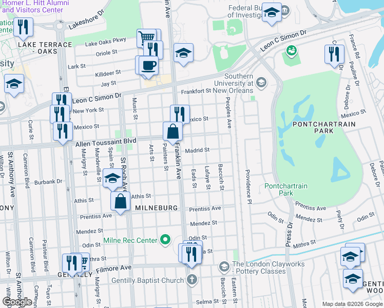 map of restaurants, bars, coffee shops, grocery stores, and more near 6020 Eads Street in New Orleans