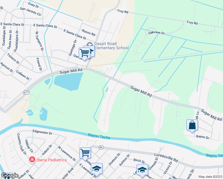 map of restaurants, bars, coffee shops, grocery stores, and more near 604 Jacqueline Drive in New Iberia
