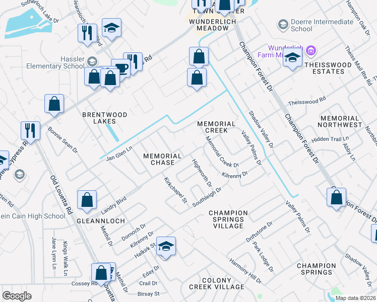 map of restaurants, bars, coffee shops, grocery stores, and more near 9103 Landry Boulevard in Spring