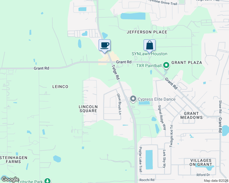 map of restaurants, bars, coffee shops, grocery stores, and more near 17005-17205 Telge Road in Cypress