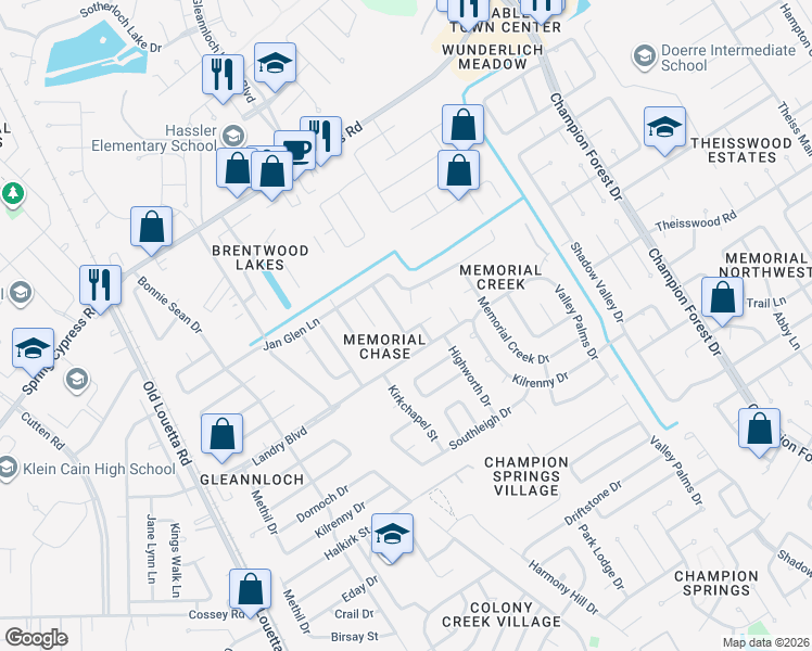 map of restaurants, bars, coffee shops, grocery stores, and more near 9135 Benwick Street in Spring