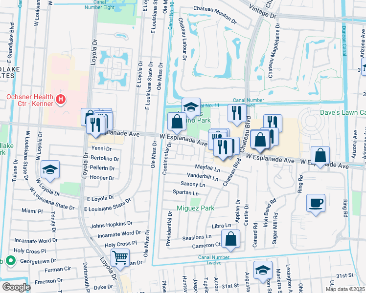 map of restaurants, bars, coffee shops, grocery stores, and more near 242 Avant Garde Circle in Kenner