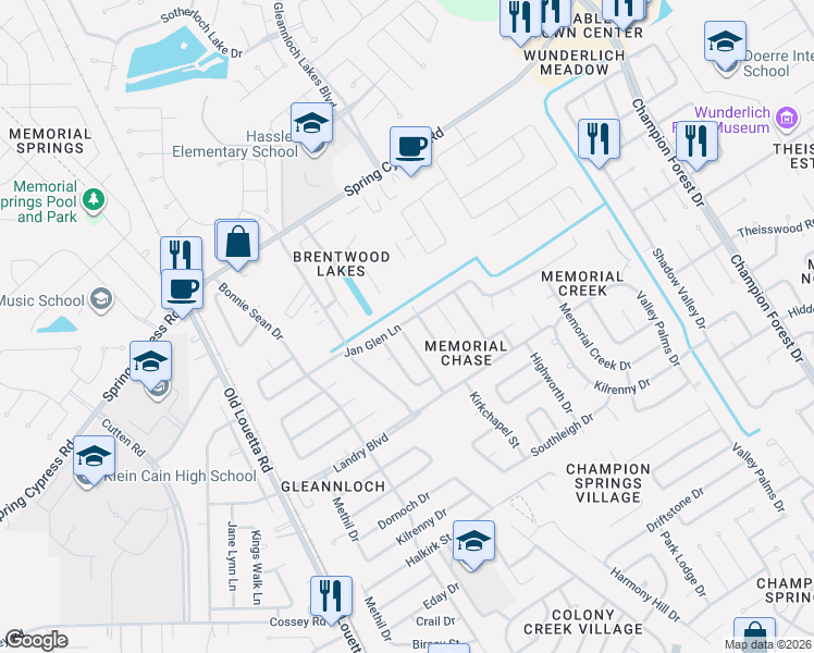 map of restaurants, bars, coffee shops, grocery stores, and more near 17315 Modbury Drive in Spring