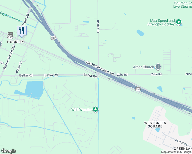 map of restaurants, bars, coffee shops, grocery stores, and more near 17245 Badtke Road in Hockley