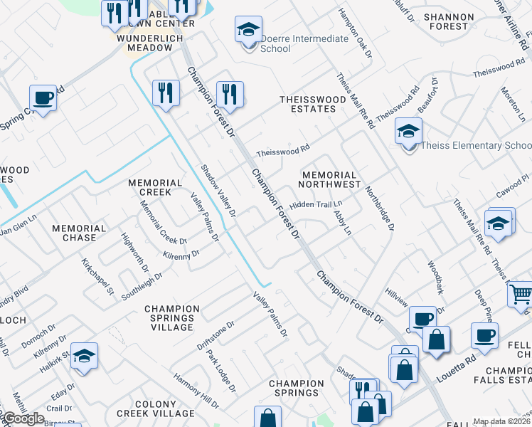 map of restaurants, bars, coffee shops, grocery stores, and more near 17721 Champion Forest Drive in Spring