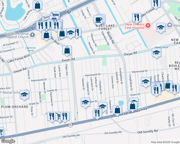 map of restaurants, bars, coffee shops, grocery stores, and more near 4826 Arthur Drive in New Orleans