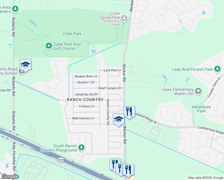 map of restaurants, bars, coffee shops, grocery stores, and more near 24019 Beef Canyon Drive in Hockley