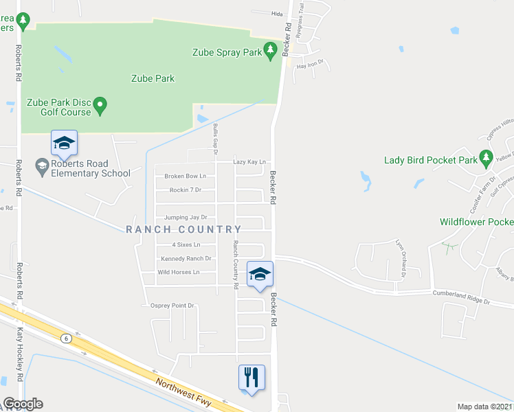 map of restaurants, bars, coffee shops, grocery stores, and more near 24019 Beef Canyon Drive in Hockley