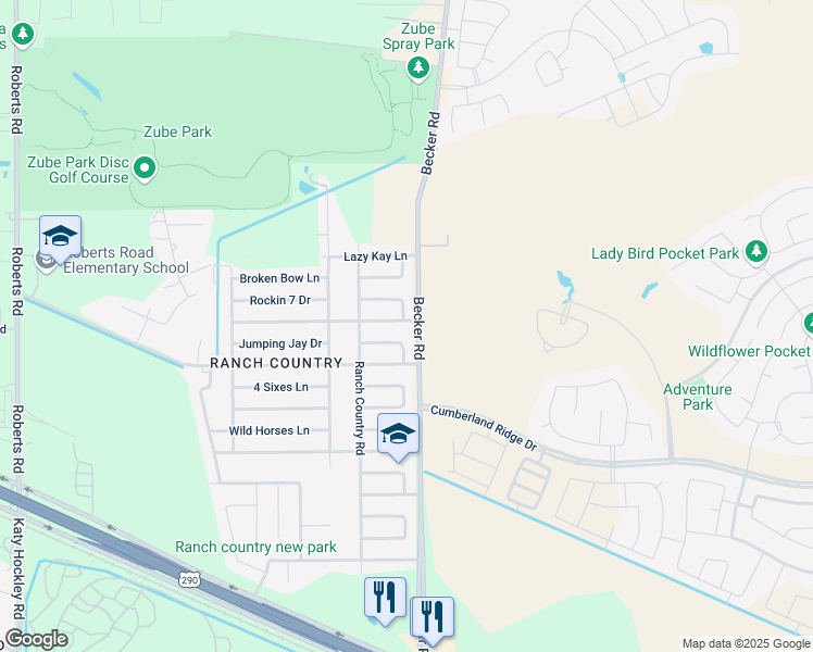 map of restaurants, bars, coffee shops, grocery stores, and more near 24007 Beef Canyon Drive in Hockley