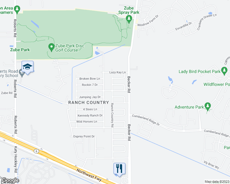map of restaurants, bars, coffee shops, grocery stores, and more near 24039 Beef Canyon Drive in Hockley