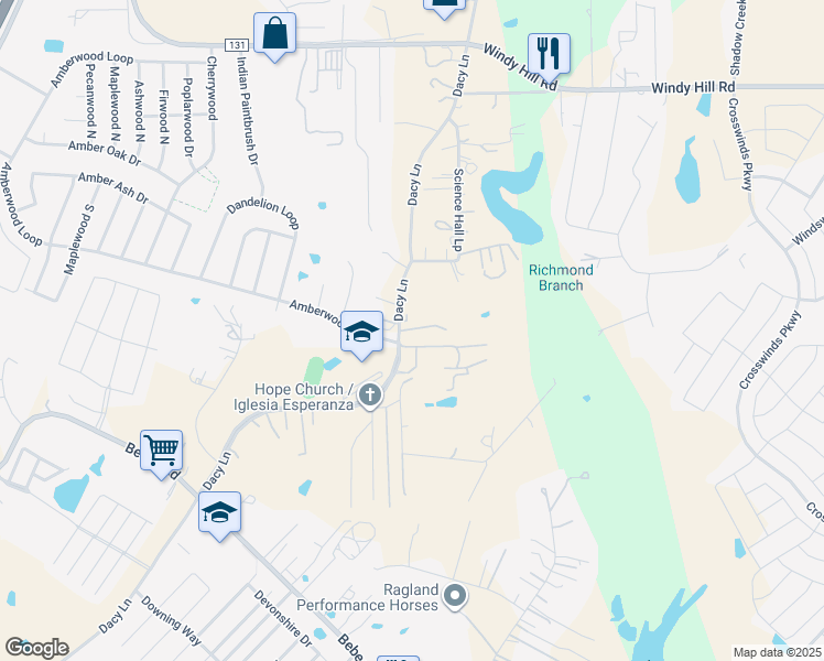 map of restaurants, bars, coffee shops, grocery stores, and more near 3806 Dacy Lane in Kyle
